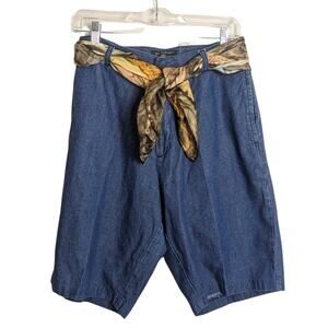 Highwaisted 100% Cotton Shorts, Thigh Length Scarf Belt Women's Size Medium